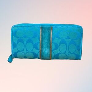 Coach Hampton Aqua “C” Signature Patina & Suede Continental Zip Vintage Wallet